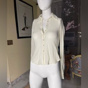 Bebe Y2K Mesh Sheer Button Down White Cream Top Médium
